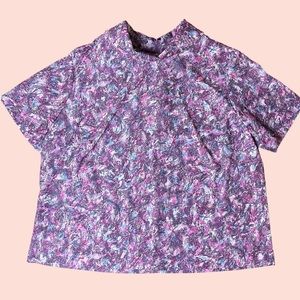 Vintage 70s Print Blouse ILGWU Tag Mock Neck